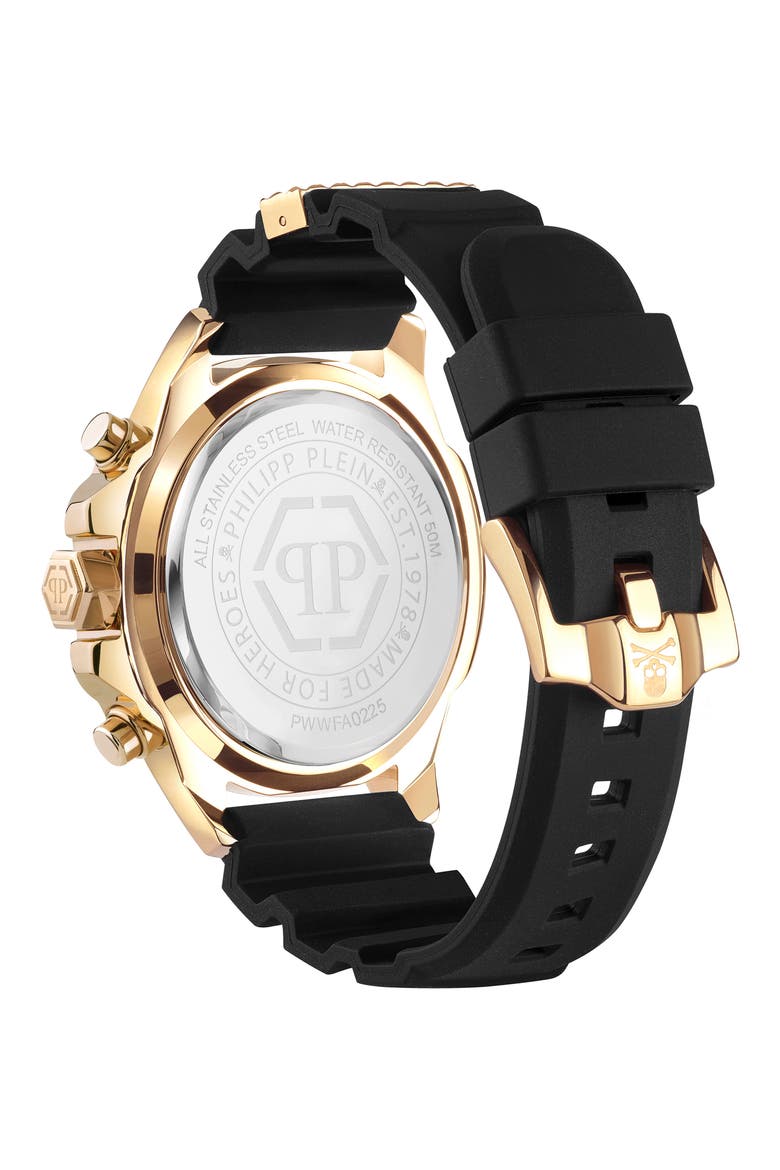 The $kull Chronograph Silicone Strap Watch, 44mm, Alternate, color, YELLOW GOLD