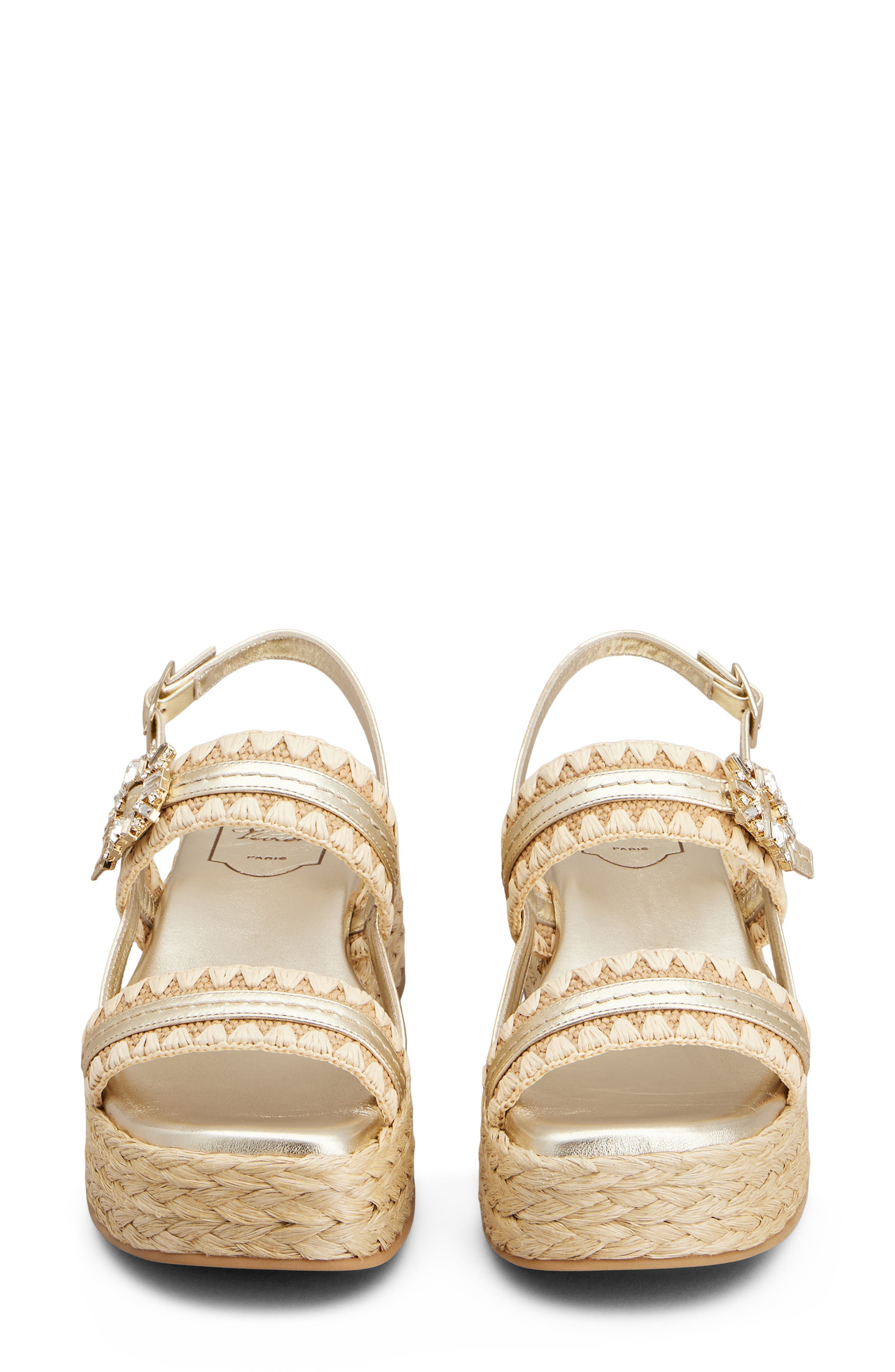 Roger Vivier Summer Crystal Embellished Platform Espadrille Sandal, Alternate, color, Crema Chiaro/ Oro