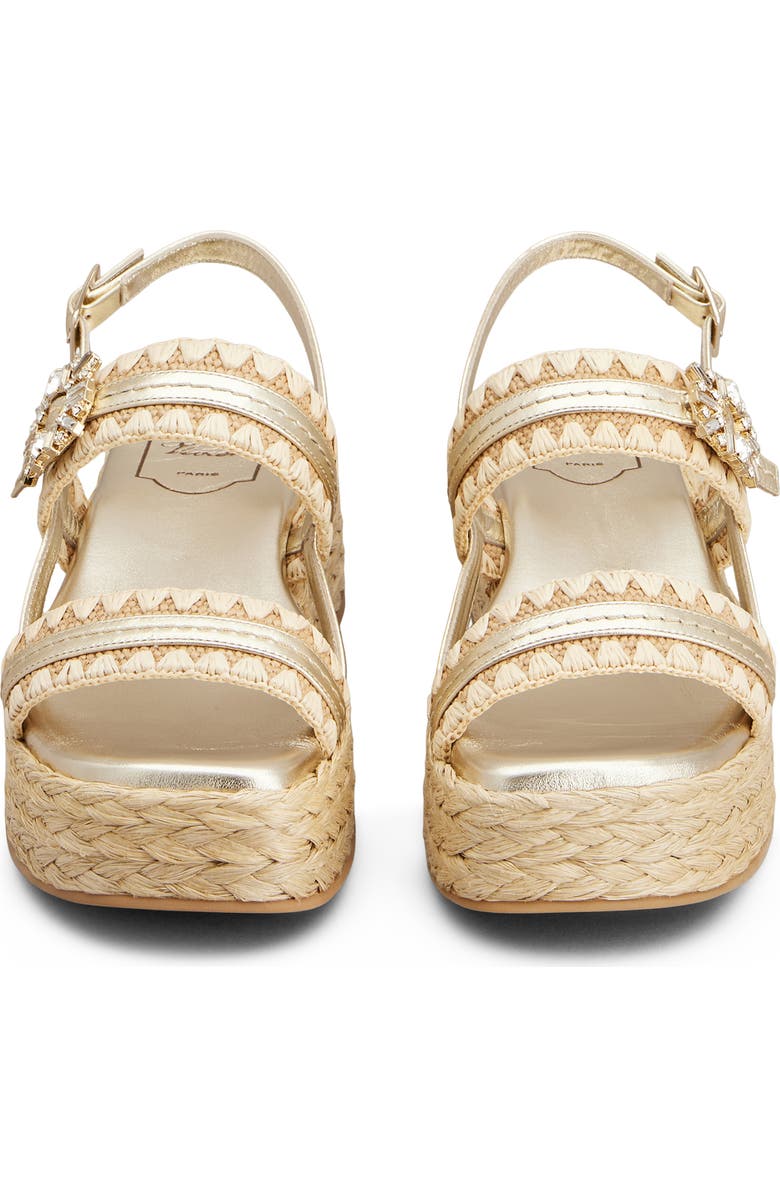 Roger Vivier Summer Crystal Embellished Platform Espadrille Sandal, Alternate, color, Crema Chiaro/ Oro