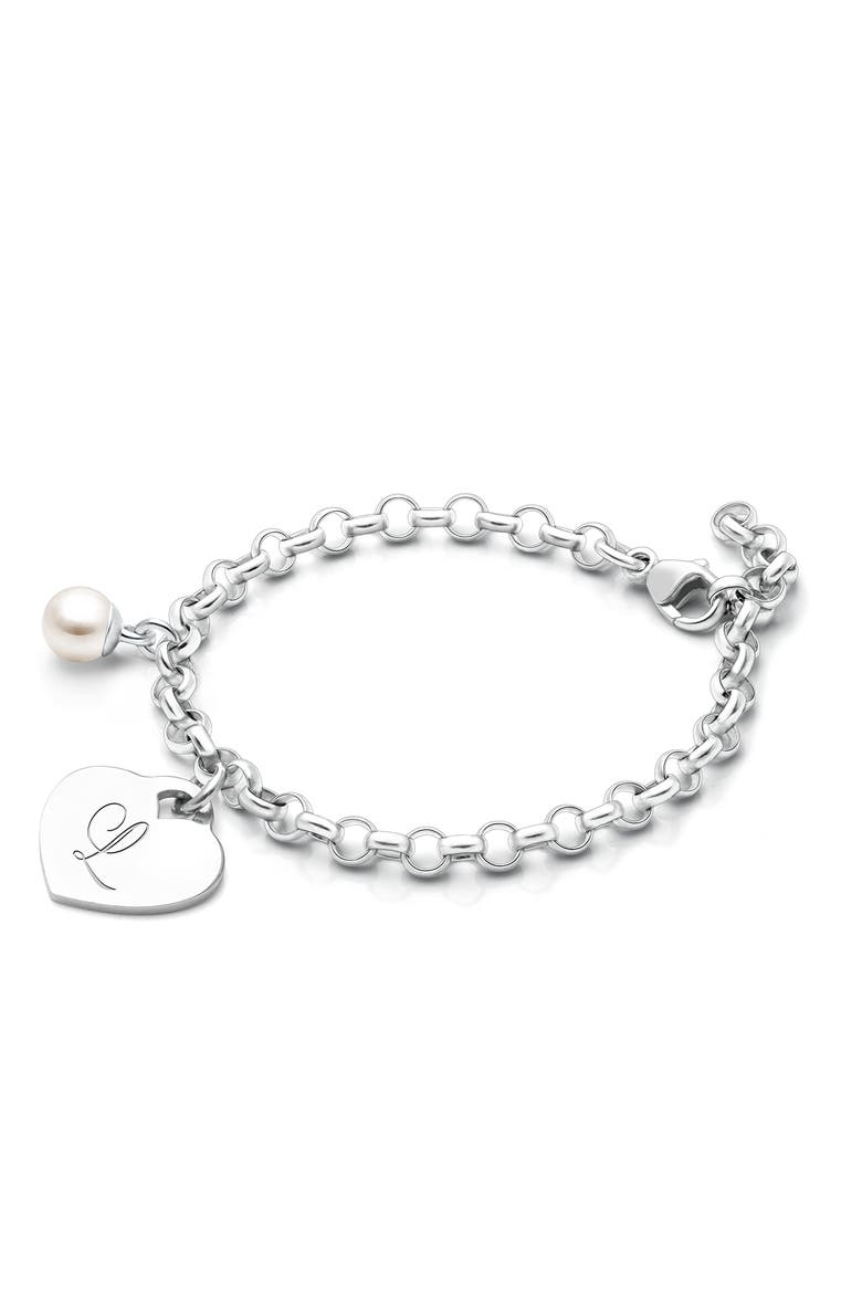 Sterling Silver Classic Charm Bracelet & Engraved Initial 6.25" Bracelet, Main, color, Silver - L