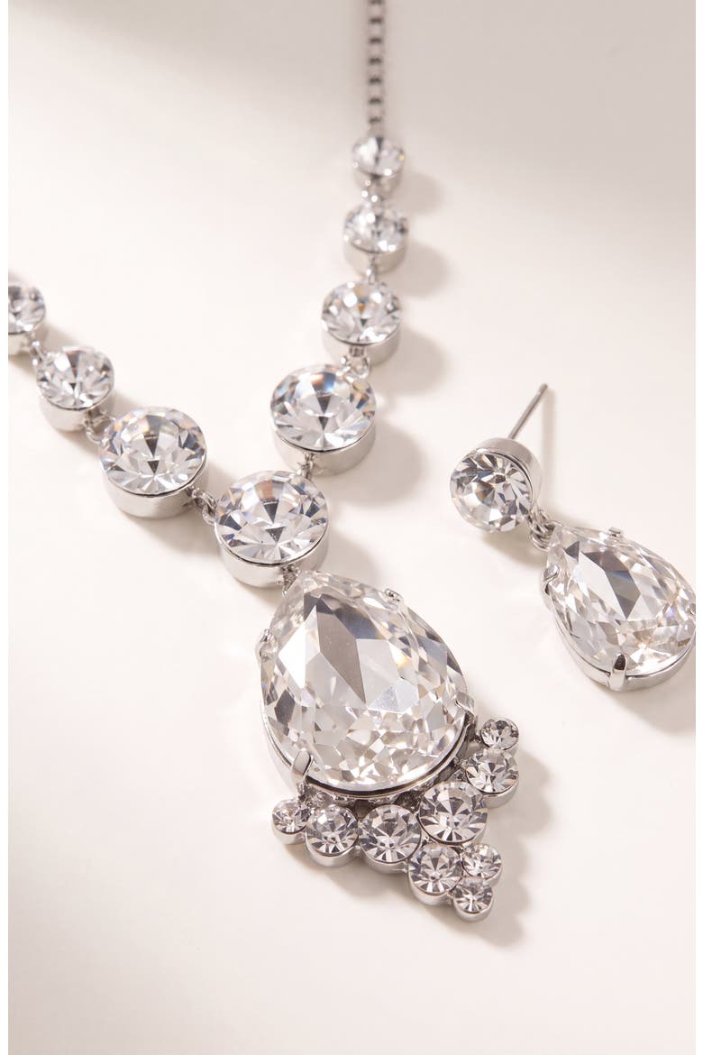 Elegant Teardrop Crystal Necklace Earrings Set, Alternate, color, Silver