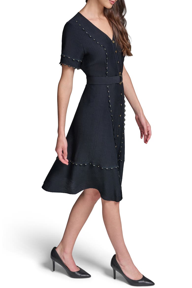 Stud Embellished Belted Button-Up Dress, Alternate, color, MIDNIGHT NAVY