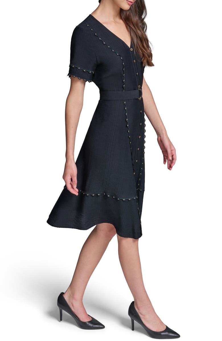 KARL LAGERFELD PARIS Stud Embellished Belted Button-Up Dress, Alternate, color,