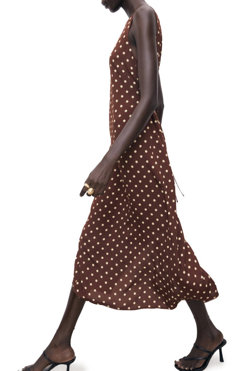 MANGO Polka Dot Sleeveless Midi Dress, Alternate, color, Brown