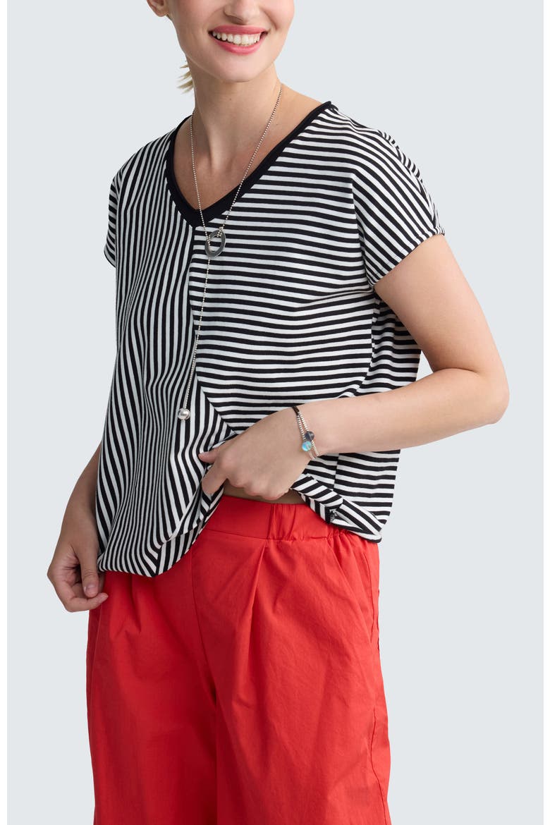 Vanya Striped V-Neck Top, Alternate, color, Black Strip