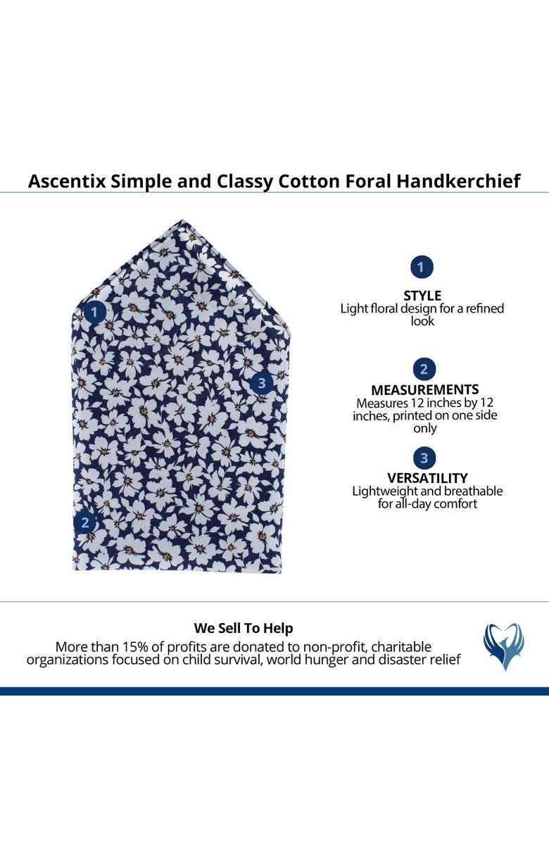 Ascentix Simple and Classy Cotton Foral Handkerchief, Alternate, color, Navy