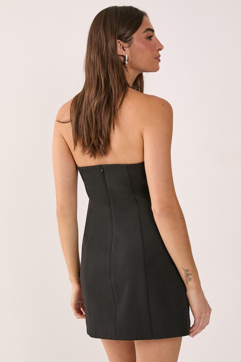 Eyelet Tailored Halter Neck Mini Dress, Alternate, color, Black