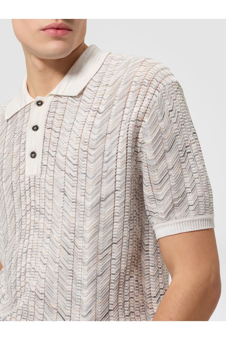 Openwork Knit Cotton And Viscose Polo Shirt, Alternate, color, White & Beige