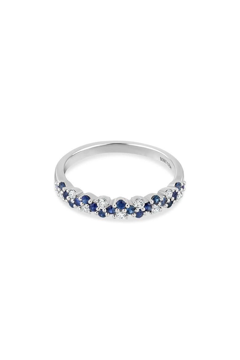 18K Gold El Mar Gemstone & Diamond Band Ring (Online Trunk Show), Alternate, color, 18K WHITE GOLD/ SAPPHIRE
