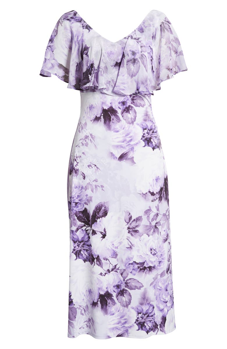 Connected Apparel Floral Ruffle Cape Midi Dress, Alternate, color, 