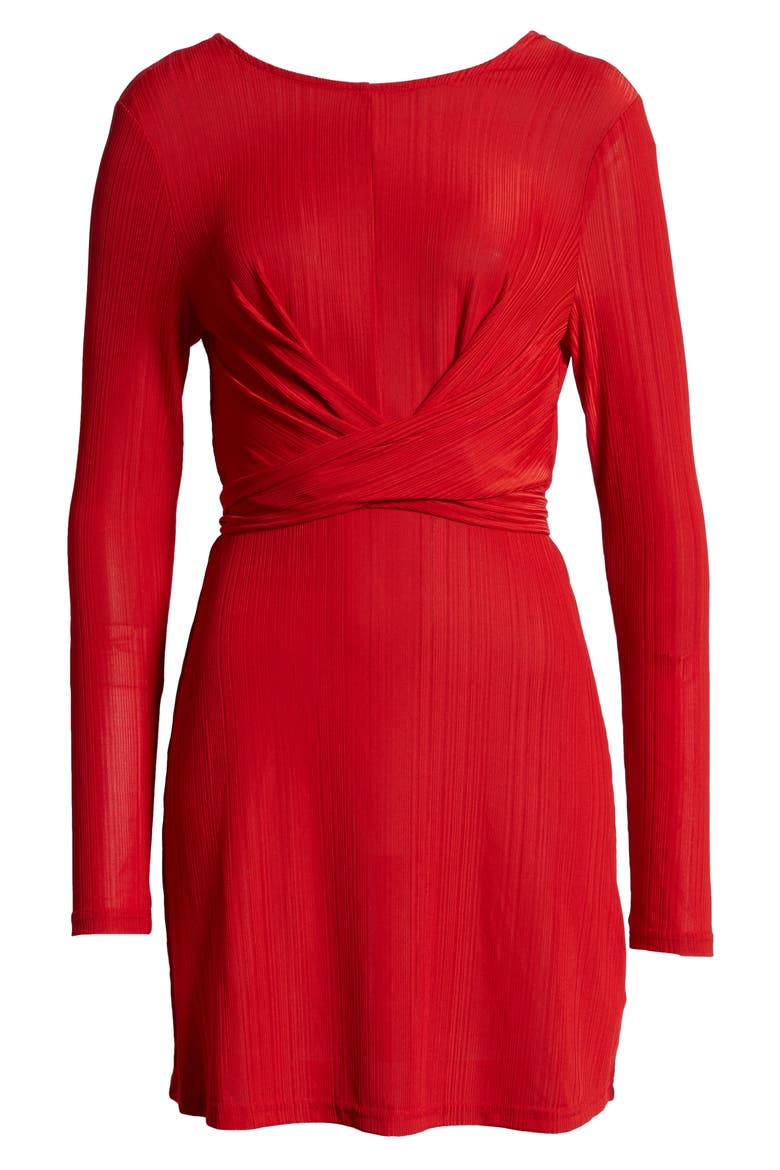 Faith Long Sleeve Tie Waist Minidress, Alternate, color, RED
