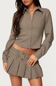 EDIKTED Lockette Plaid Crop Jacket