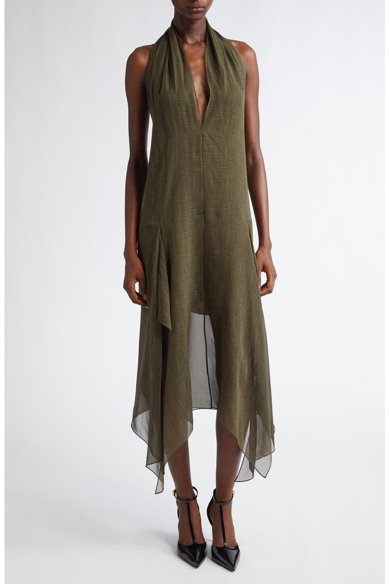 Monogram Print Handkerchief Hem Halter Dress (Nordstrom Exclusive), Alternate, color, OLIVE