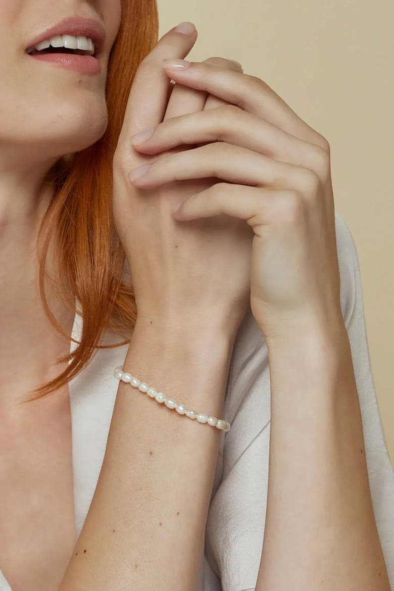 14k Gold Plated Memories Base Pearl Bracelet Dainty Minimalist Gift, Alternate, color, Gold