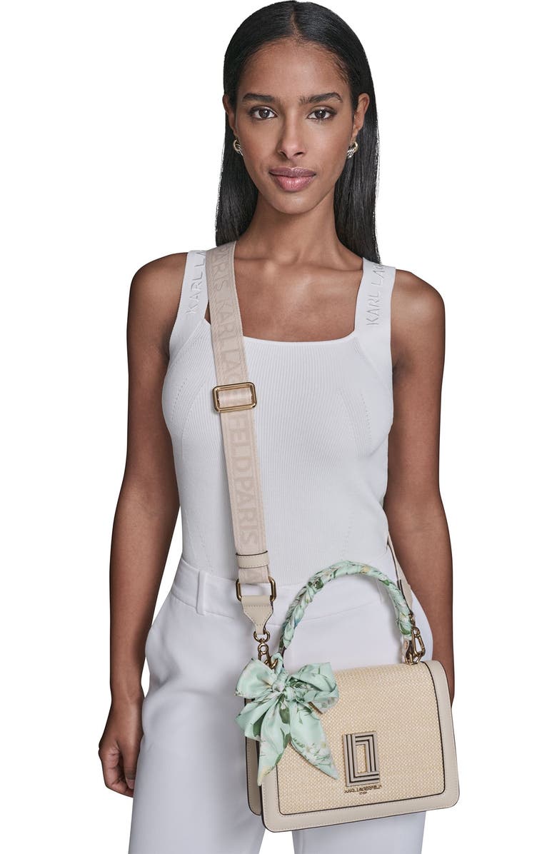 KARL LAGERFELD PARIS Simone Raffia+Scarf Satchel, Alternate, color, Neutral