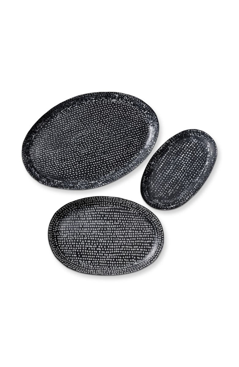 tag Zahara Embossed Oval Decorative Tray in Black Aluminum, Main, color, Black
