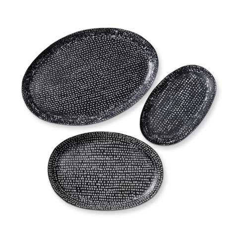 Zahara Embossed Oval Decorative Tray in Black Aluminum