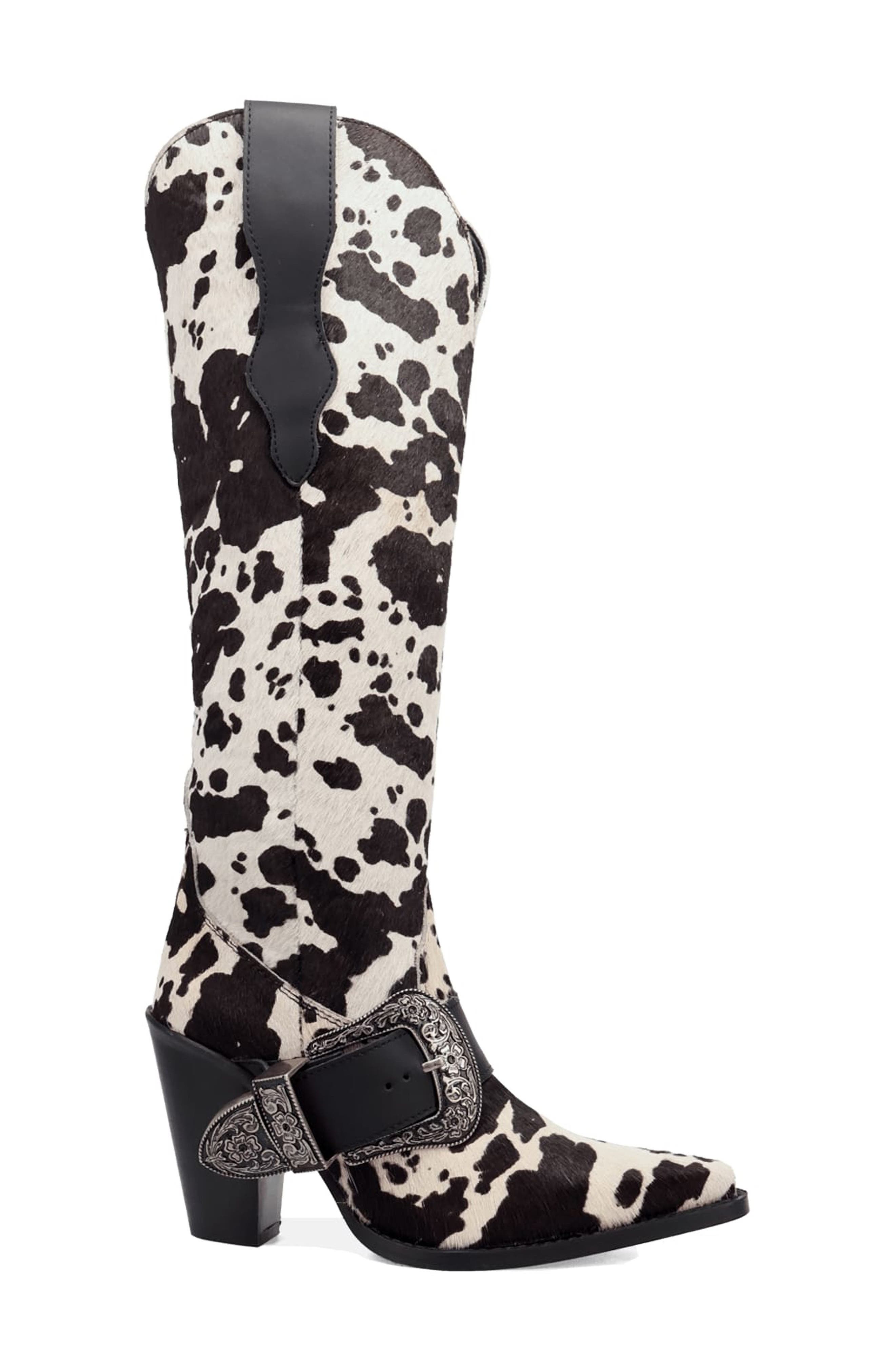 Dingo Spur Crazy Genuine Calf Hair Over the Knee Boot, Alternate, color, Cow Print