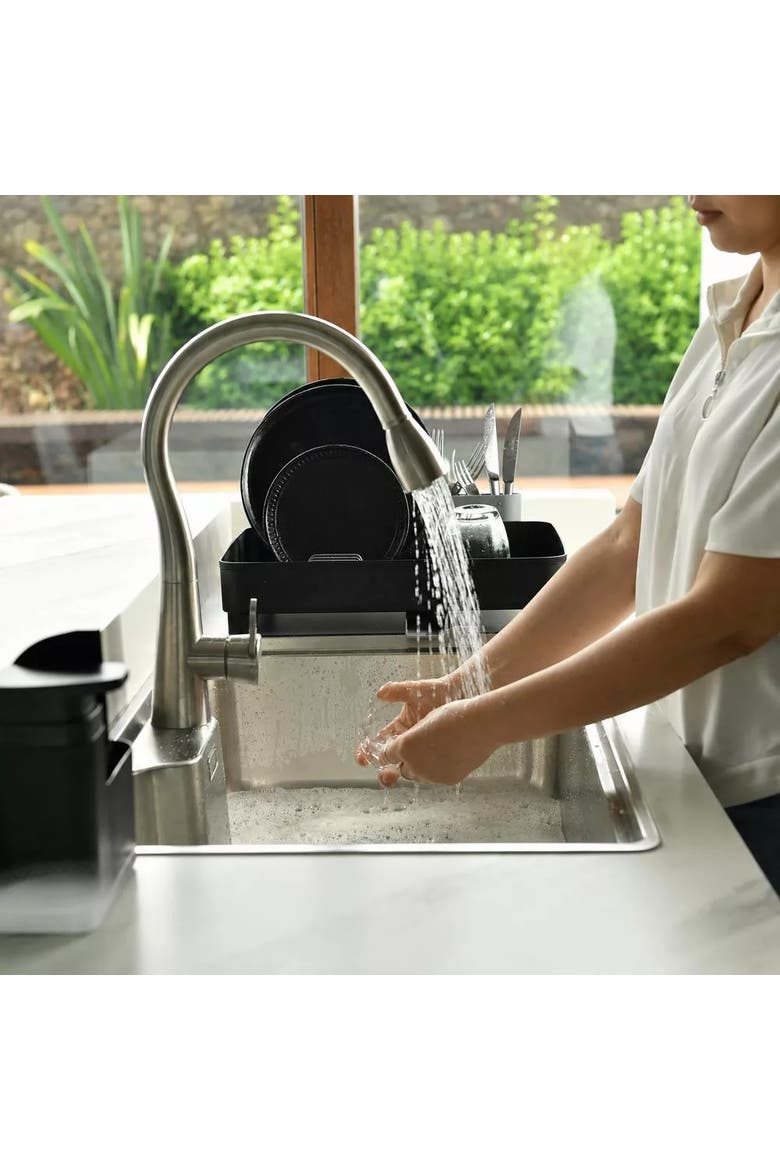 19 oz Clear Plastic Dish Soap Dispenser with Sponge Holder and Removable Tray, Alternate, color, Black