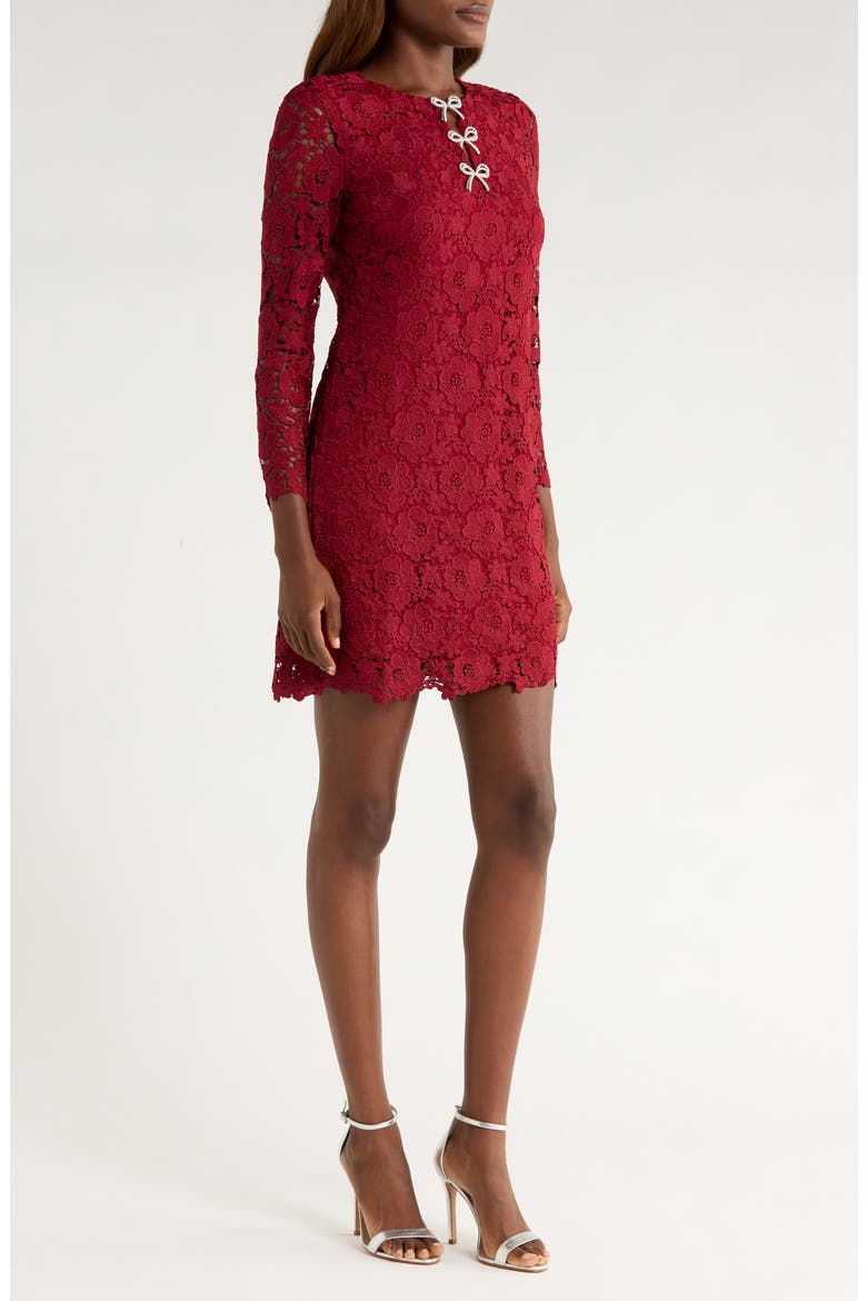 Bow Trim Lace Sheath Dress, Alternate, color, MULBERRY RED