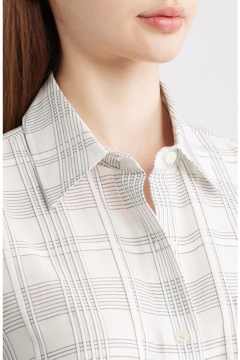 Connie Plaid Short Sleeve Cotton & Silk Button-Up Shirt, Alternate, color, WHITE PLAID