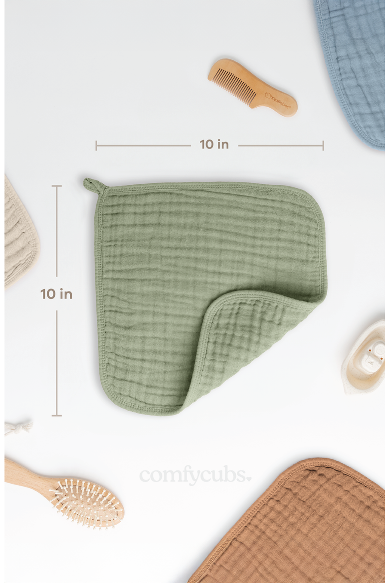 Muslin Washcloths - Pack of 10, Alternate, color, Sage