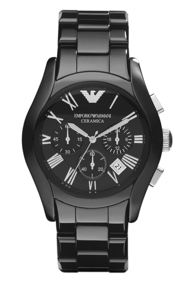Emporio Armani Large Ceramic Chronograph Watch, 42mm, Main, color, 