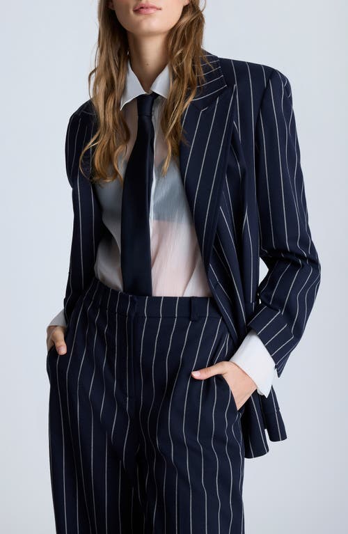 Kenneth Cole Women's Pinstriped Double-breasted Jacket In Dark Navy/pure White