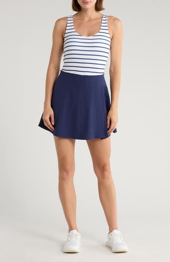 Yogalicious Lux Stripe Double Tee Tennis Dress In Blue