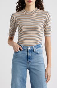 FRAME The Stripe Mock Neck Rib Top