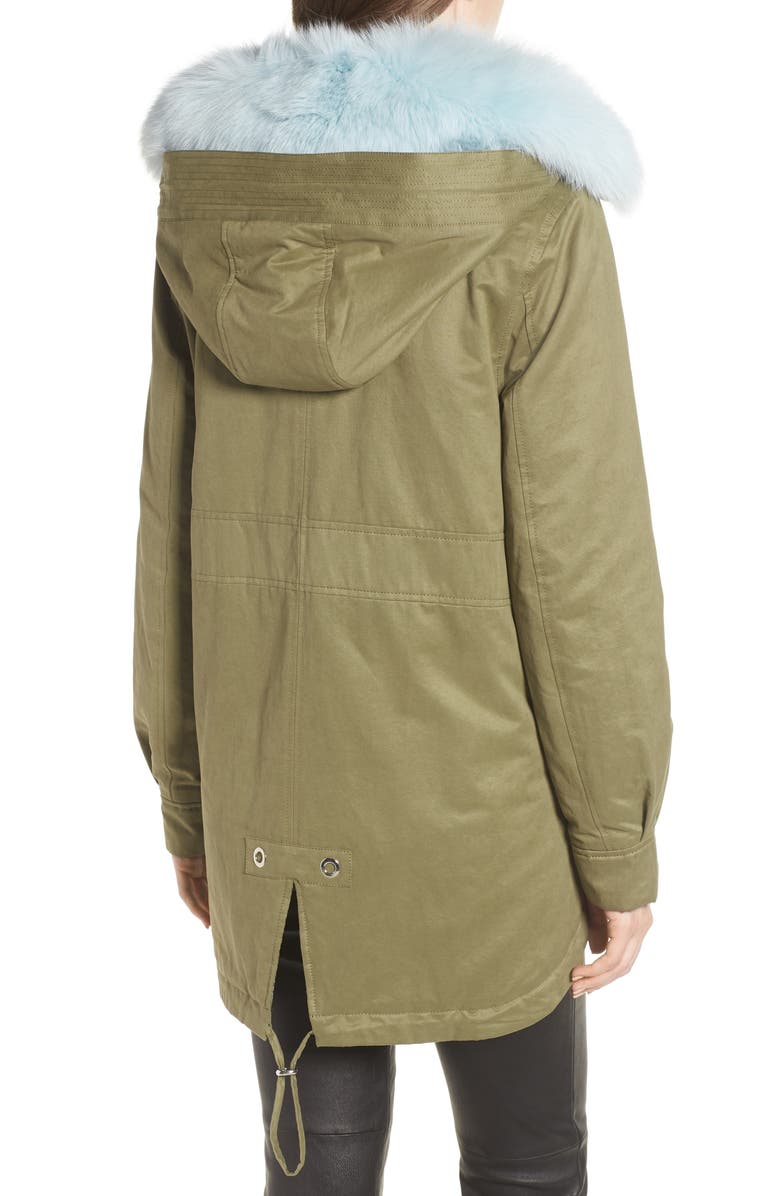 Derek Lam 10 Crosby Genuine Fox Fur Trim Cotton Blend Parka, Alternate, color, 