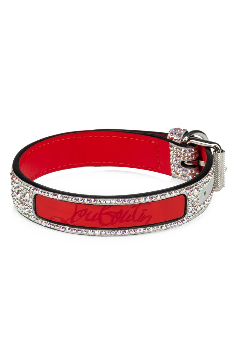 Christian Louboutin Small Loubicollar Emellished Leather Pet Collar, Alternate, color,