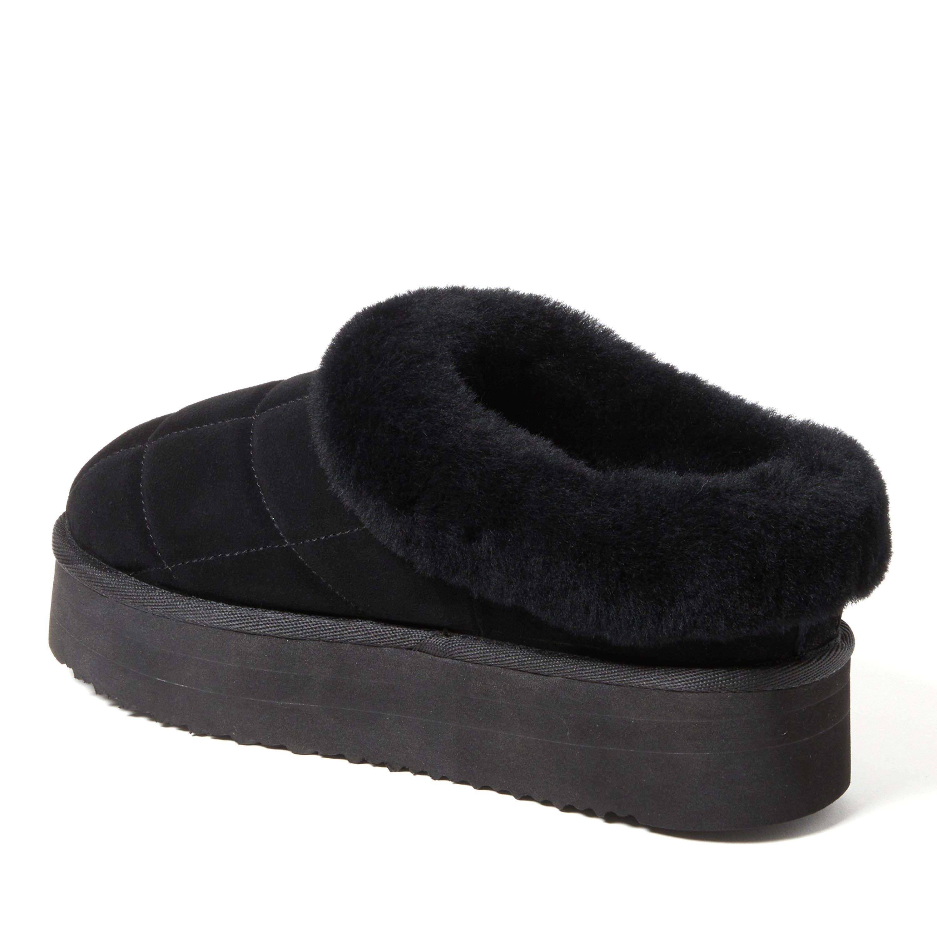 DEARFOAMS Fireside Bendigo Genuine Shearling Quilted Platform Clog Slipper, Alternate, color, Black