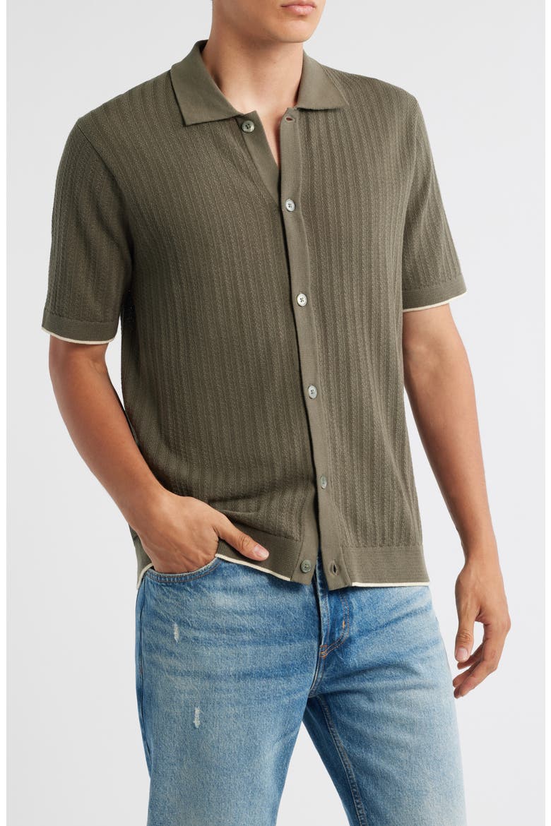 Nalo 6561 Short Sleeve Knit Cotton Button-Up Shirt, Main, color, CAPERS