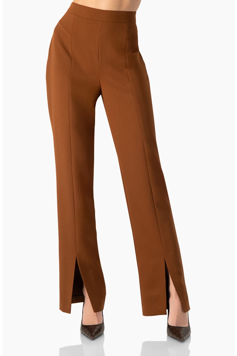 Straight-Leg Trousers with Leg Slits, Main, color, Brown