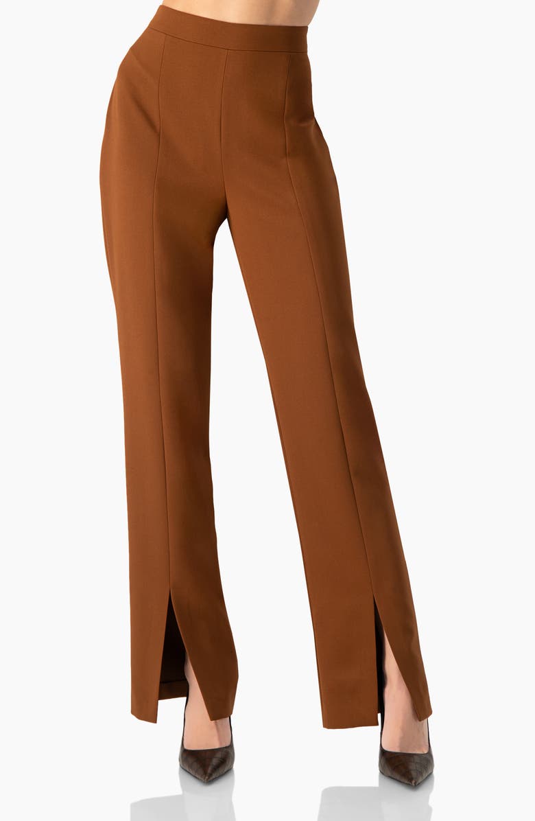 IVONNE Straight-Leg Trousers with Leg Slits, Main, color, Brown