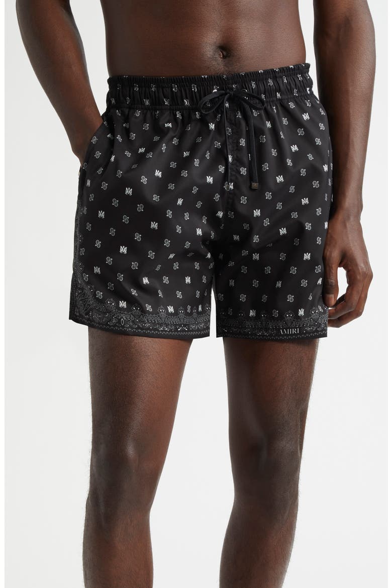 Monogram Paisley Swim Trunks, Main, color, BLACK