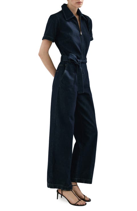 Belted Denim Jumpsuit