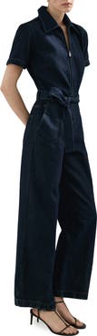 MANGO Belted Denim Jumpsuit