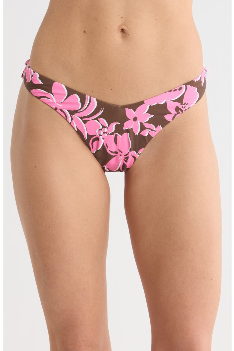 Island Time V Front Cheeky Bikini Bottoms, Main, color, BROWN/ PINK
