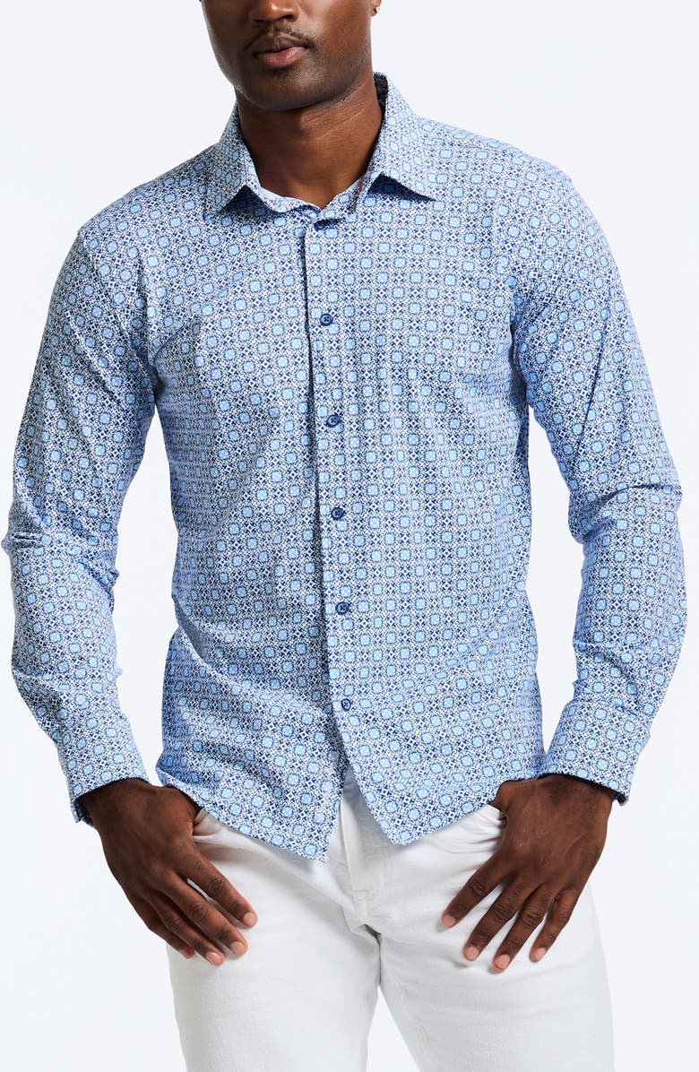 Robert Graham Caspian Classic Fit Foulard Print Knit Button-Up Shirt, Main, color, Blue