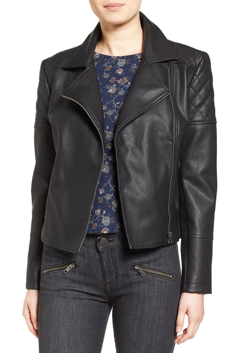 'Breck' Faux Leather Moto Jacket, Main, color, BLACK