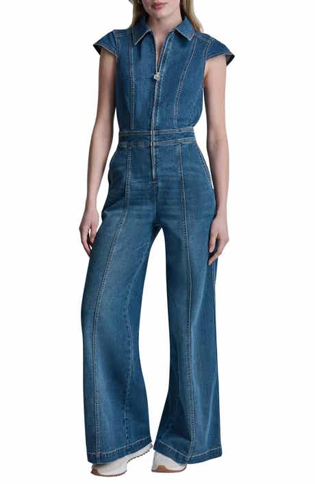 Wide Leg Zip Denim Jumpsuit