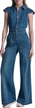 DKNY Jeans Wide Leg Zip Denim Jumpsuit