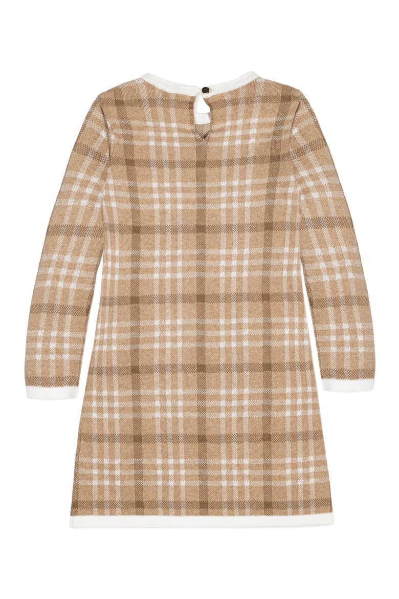 Girls' Organic Bow Sweater Dress, Toddler, Alternate, color, Camel Plaid Intarsia