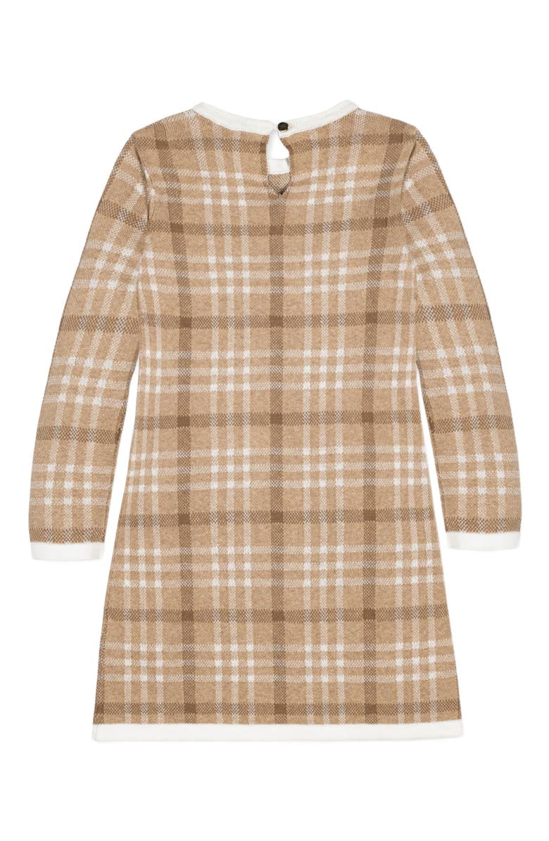 Hope & Henry Baby Girls' Organic Bow Sweater Dress, Infant, Alternate, color, Camel Plaid Intarsia