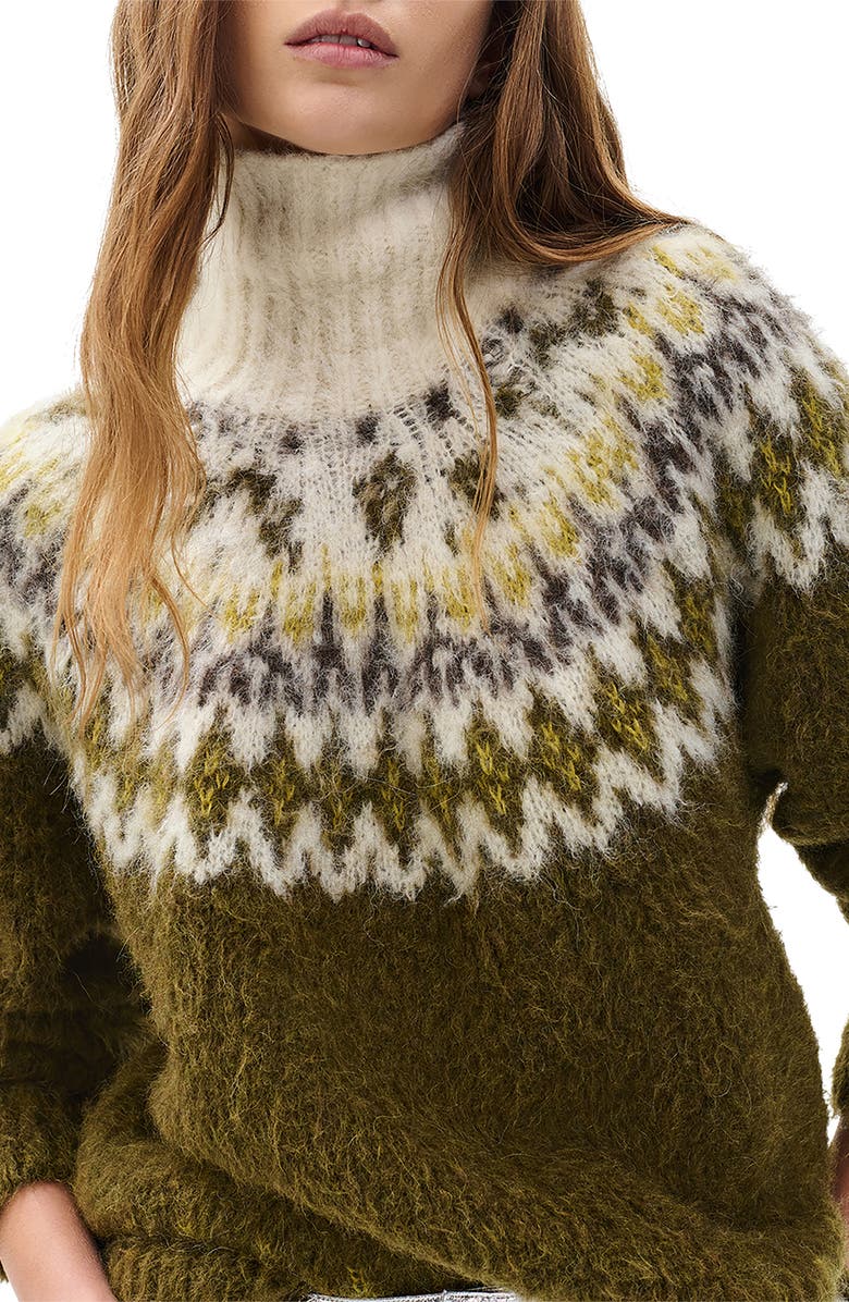 rag & bone Beth Oversize Fair Isle Alpaca Blend Turtleneck Sweater, Alternate, color, Army Multi
