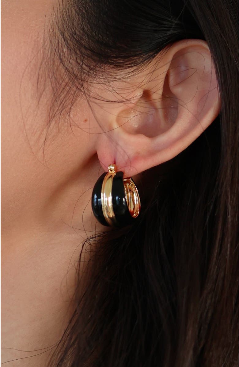 RC RETRO CHIC Ostuni Hoop Earrings, Alternate, color, Black & Gold