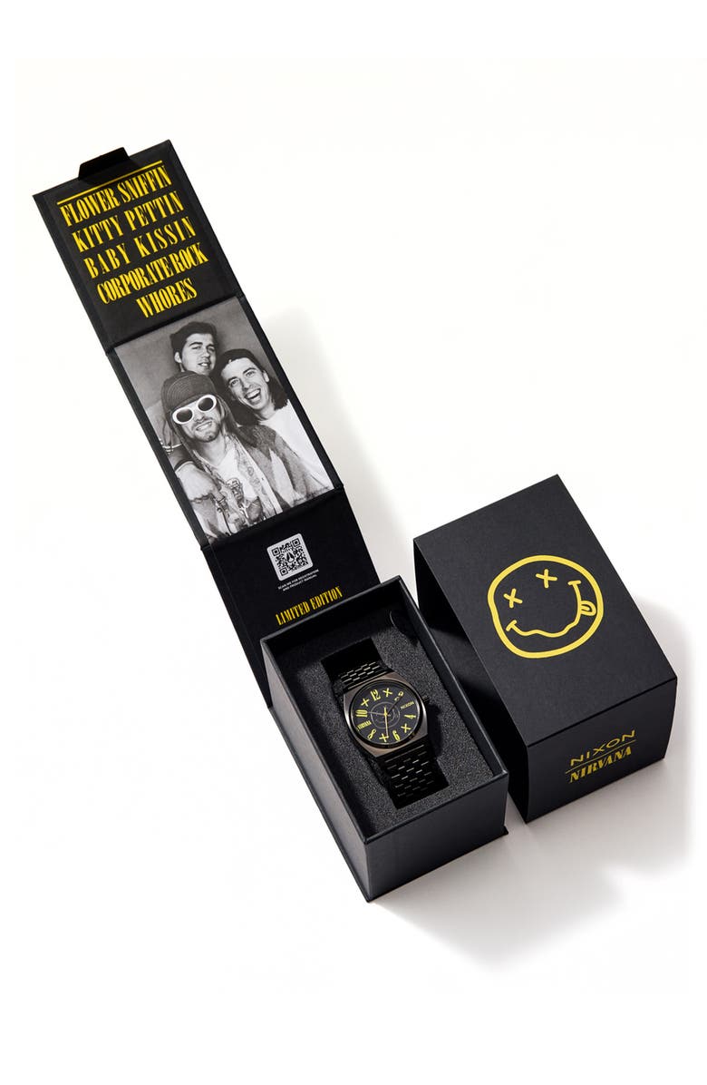 Nixon Nirvana Time Teller Bracelet Watch, 37mm, Alternate, color, Silver Nirvana Smiley Face