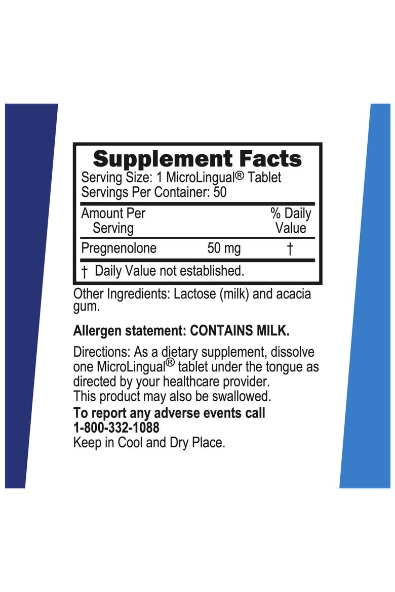 Pregnenolone Instant Dissolve Hormone Support Tablets, Alternate, color, White